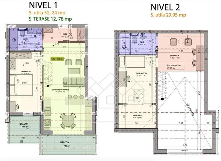 Penthouse cu 3 camere semidecomandat în Exterior Vest