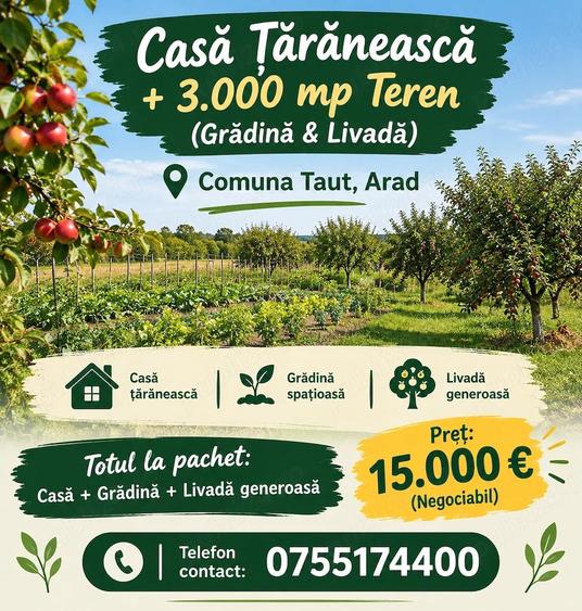 Casă cu Teren 3000 Mp în Tauț