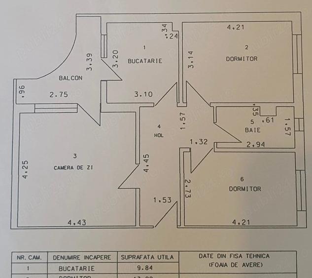 Apartament cu 3 camere decomandat în Micro 5