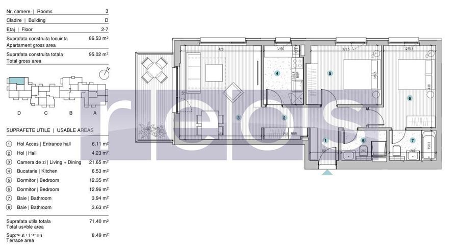 Apartament cu 3 camere în Dămăroaia