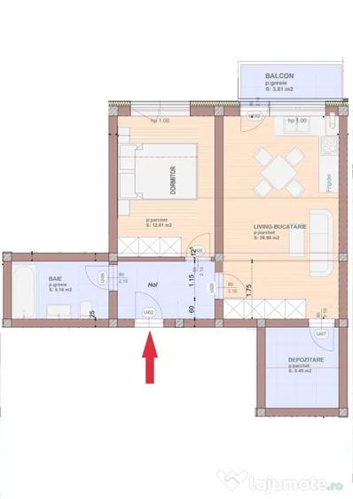 Apartament cu 2 camere semidecomandat în Sânpetru