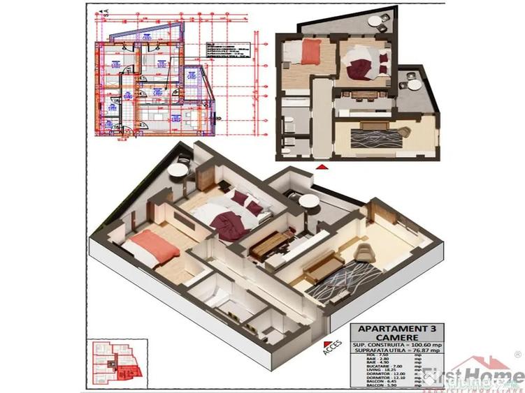 Apartament cu 3 camere decomandat în Central