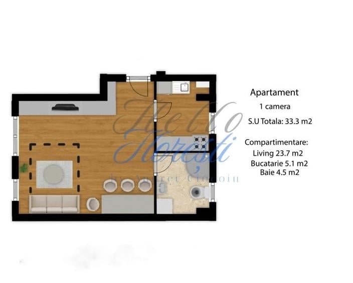 Apartament 1 camera, 33 mp, decomandat, Zona Eroilor - 2