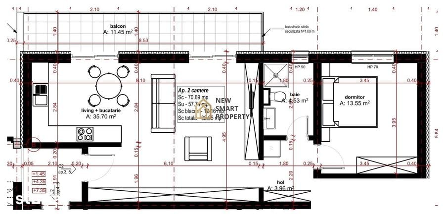 Apartament cu 2 camere în Oncea