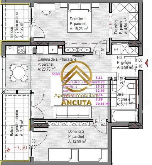 Apartament cu 3 camere semidecomandat în Sopor