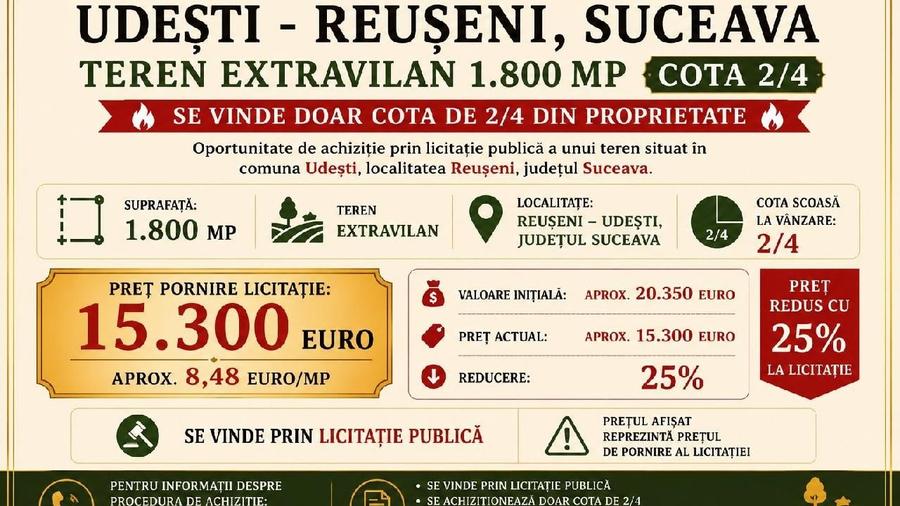 Teren extravilan de 1800 mp, în Reuseni