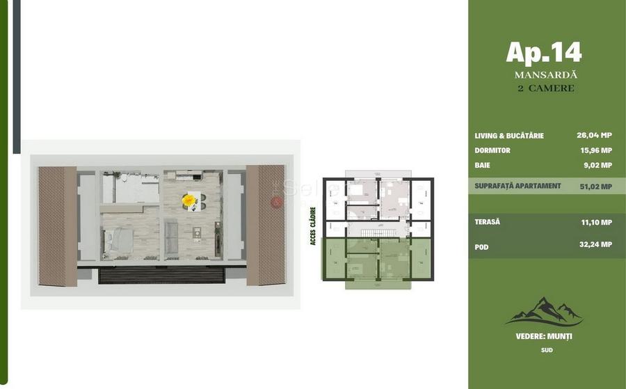 Apartament cu 2 camere în Noua
