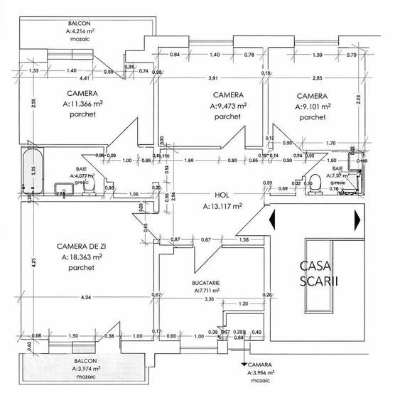 Apartament cu 4 camere decomandat în Mărăști