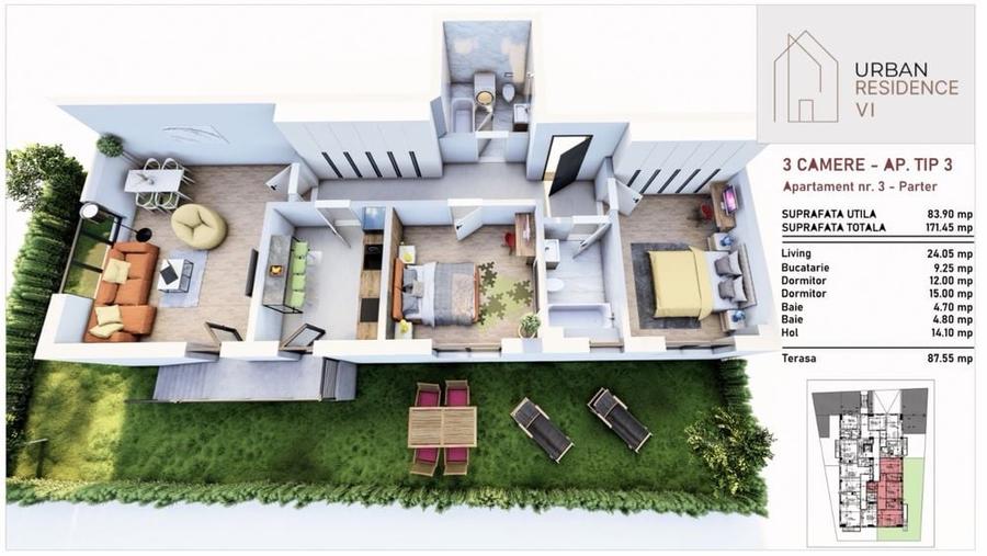 Apartament cu 3 camere decomandat în Central
