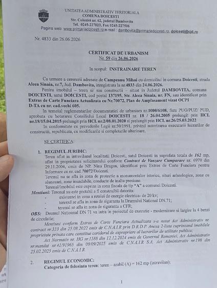Teren de 162 mp, în Doicești