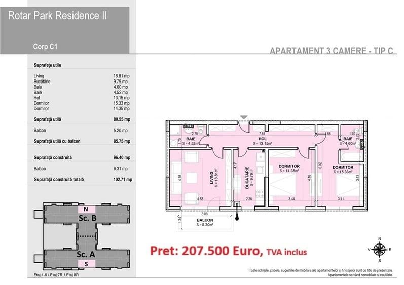 Apartament cu 3 camere decomandat în Militari