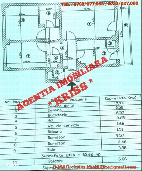 Apartament cu 3 camere decomandat în Central