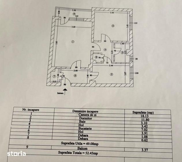 Apartament cu 2 camere decomandat în Central