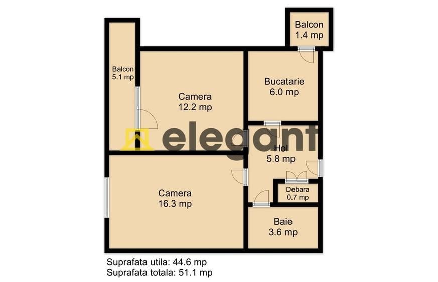 Apartament cu 2 camere decomandat în Gării