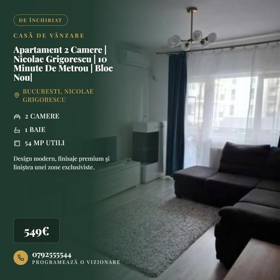 Apartament cu 2 camere decomandat, mobilat în Nicolae Grigorescu