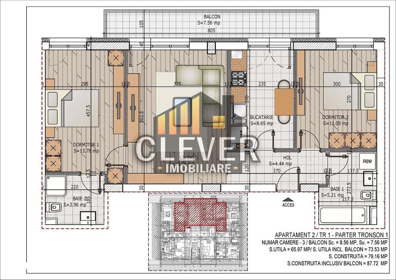 Apartament cu 3 camere în Titan