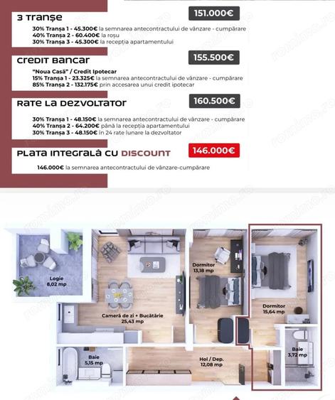 Apartament cu 3 camere decomandat în Libertății