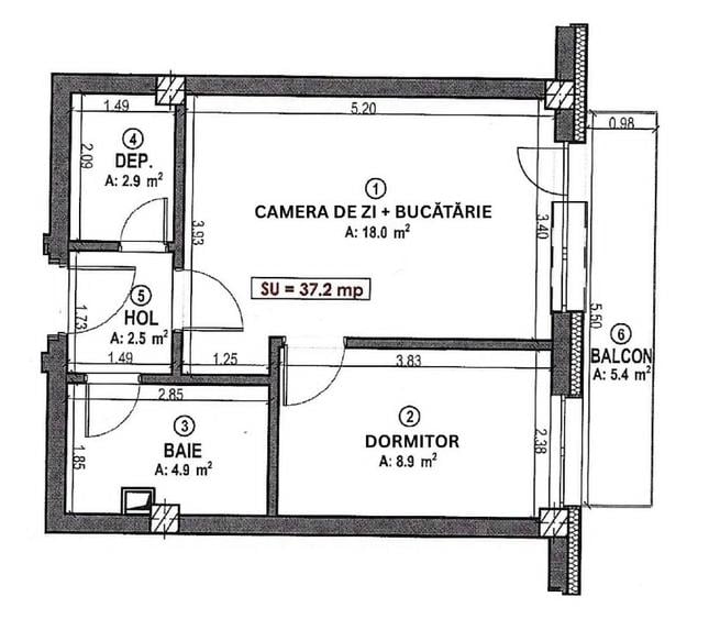 Apartament cu 2 camere semidecomandat în Florești