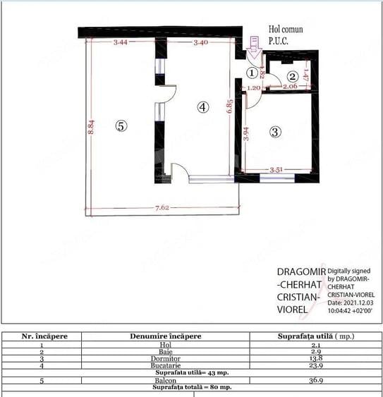 Apartament cu 2 camere semidecomandat în Central