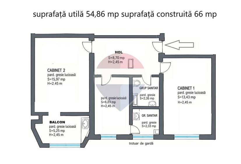 Apartament cu 2 camere decomandat în Calea București