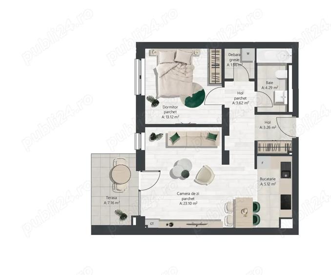 Apartament cu 2 camere decomandat în Lipovei