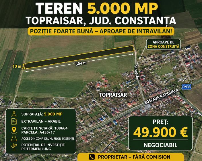 Teren agricol extravilan de 5000 mp, în Topraisar