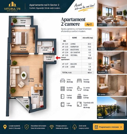 Apartament cu 2 camere decomandat în Obor