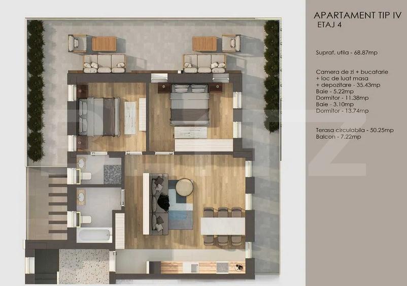 Apartament 3 camere, finisaje premium , terasa 50 mp, Tractorul - 4