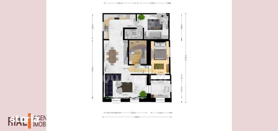 Apartament cu 3 camere în Central