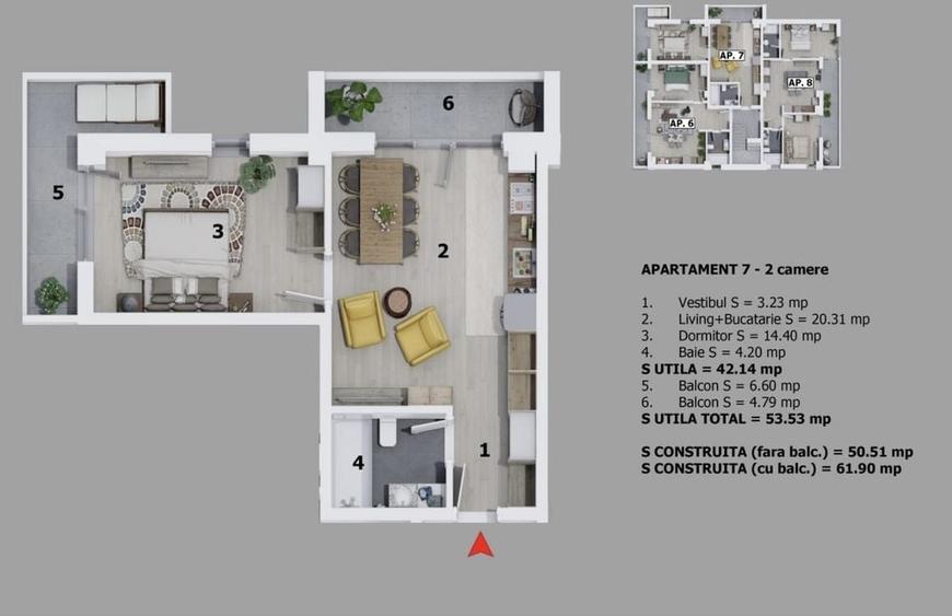 Apartament cu 2 camere semidecomandat în Odăile