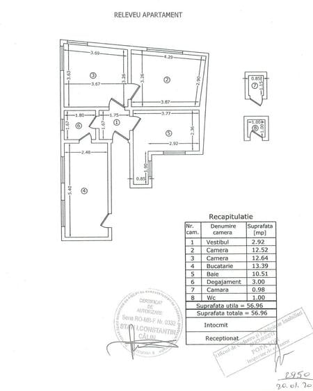 Apartament cu 2 camere semidecomandat, mobilat în P-ța Victoriei