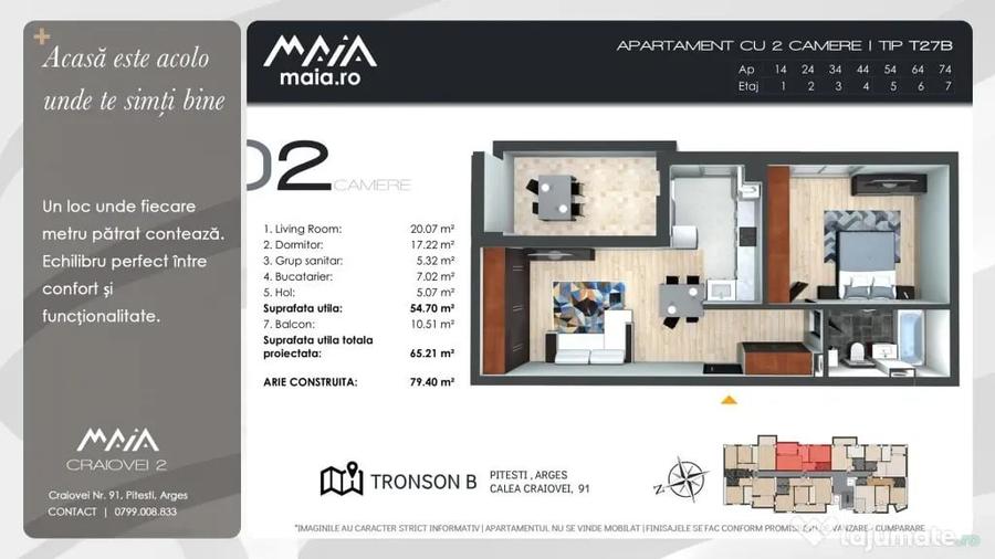 Apartament cu 2 camere decomandat în Craiovei