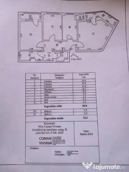 Apartament cu 3 camere decomandat în Central