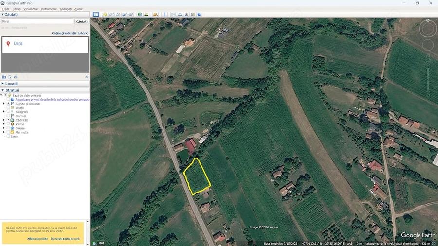 Teren de 800 mp, în Dârja