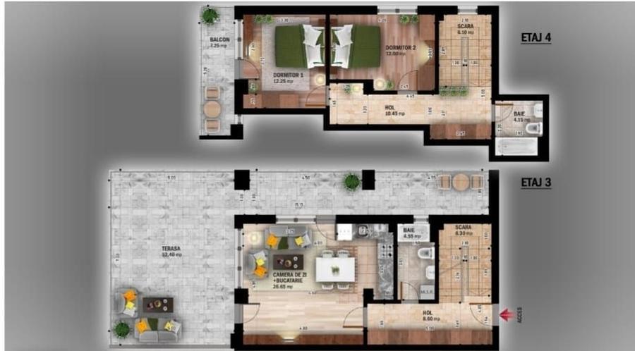 DUPLEX 3CAM.+TERASA 59MP -VATA BAZALTICA,TRIPAN/ MUTARE IMEDIATA! - 2