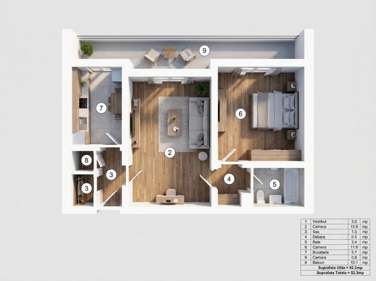 Apartament cu 2 camere semidecomandat, mobilat în Ștefan cel Mare