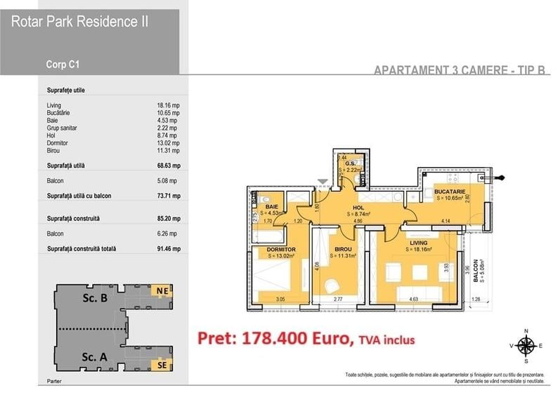 Apartament cu 3 camere decomandat în Militari