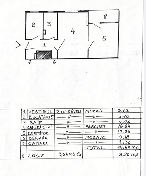 Apartament cu 2 camere semidecomandat în Tineretului