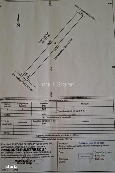 Vanzare Teren intravilan Stefanesti - Primarie str. Campului