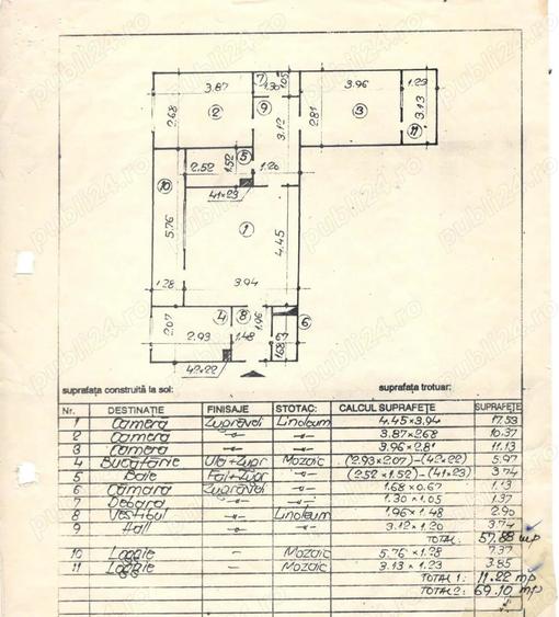Apartament cu 3 camere semidecomandat în Gorjului