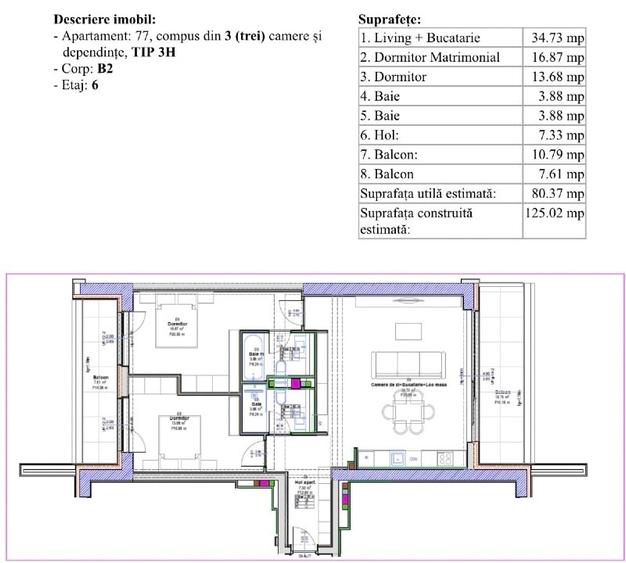 Apartament cu 3 camere semidecomandat în Central