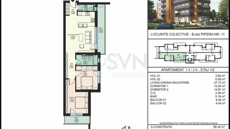 Apartament cu 3 camere decomandat în Pipera