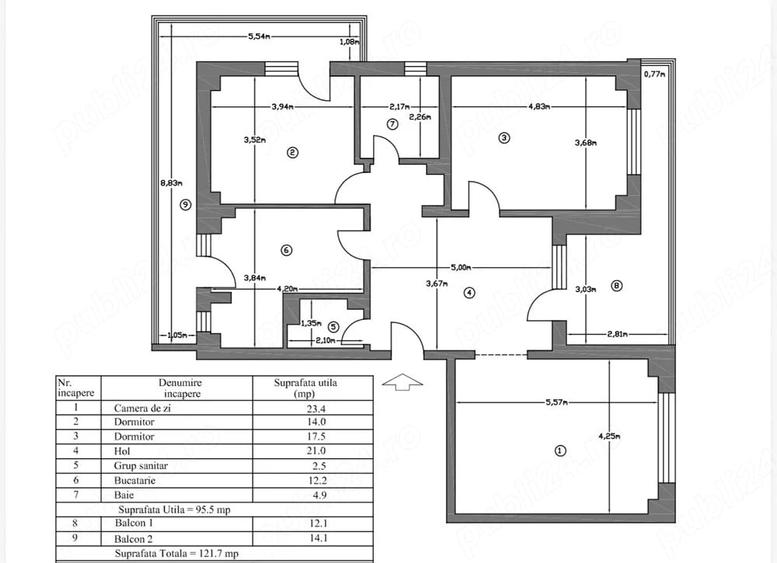 Apartament cu 3 camere decomandat în Dealu