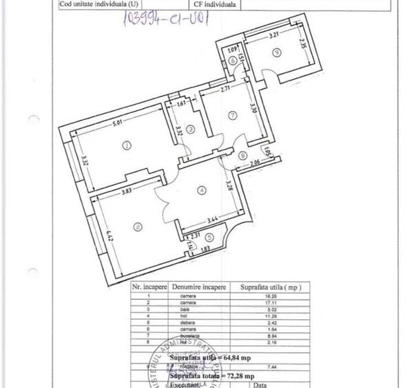 Apartament cu 3 camere decomandat în Central