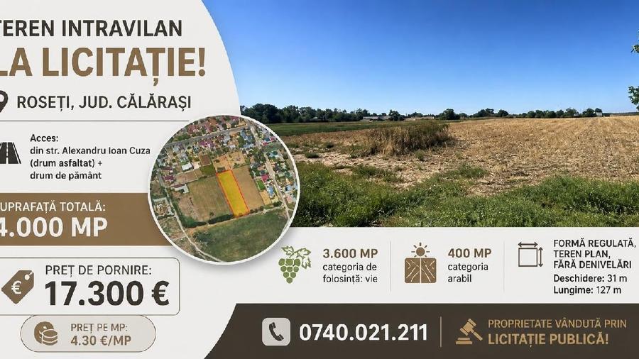 Teren intravilan de 4000 mp, în Roseți