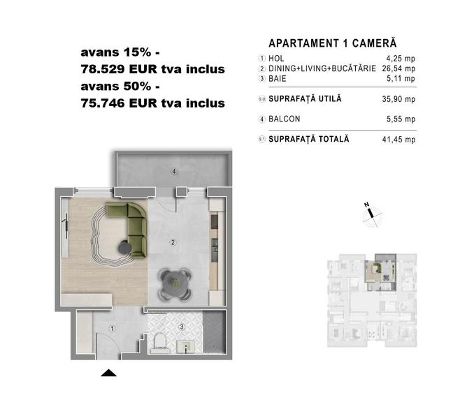Apartament cu 2 camere decomandat în Berceni