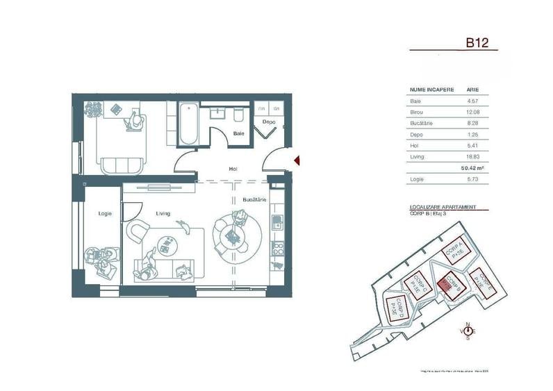 Apartament cu 2 camere decomandat în Est