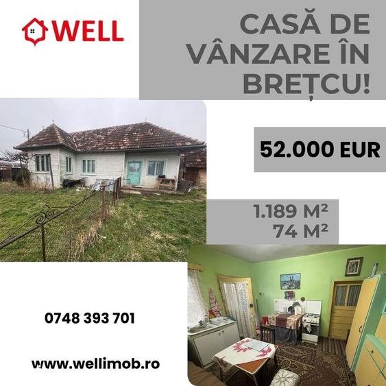 Casă cu 2 camere cu Teren 1189 Mp în Brețcu