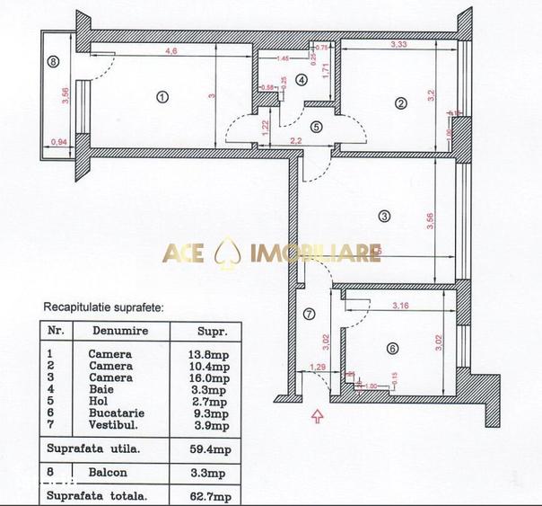 Apartament cu 3 camere, mobilat în Tei