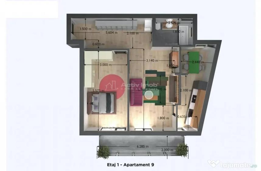 Apartament cu 2 camere decomandat în Central